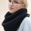 Women Snood Unisex Knit Infinity Scarf Minimalist Pullover Black
