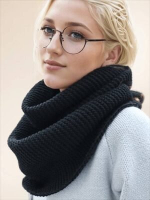 Women Snood Unisex Knit Infinity Scarf Minimalist Pullover Black