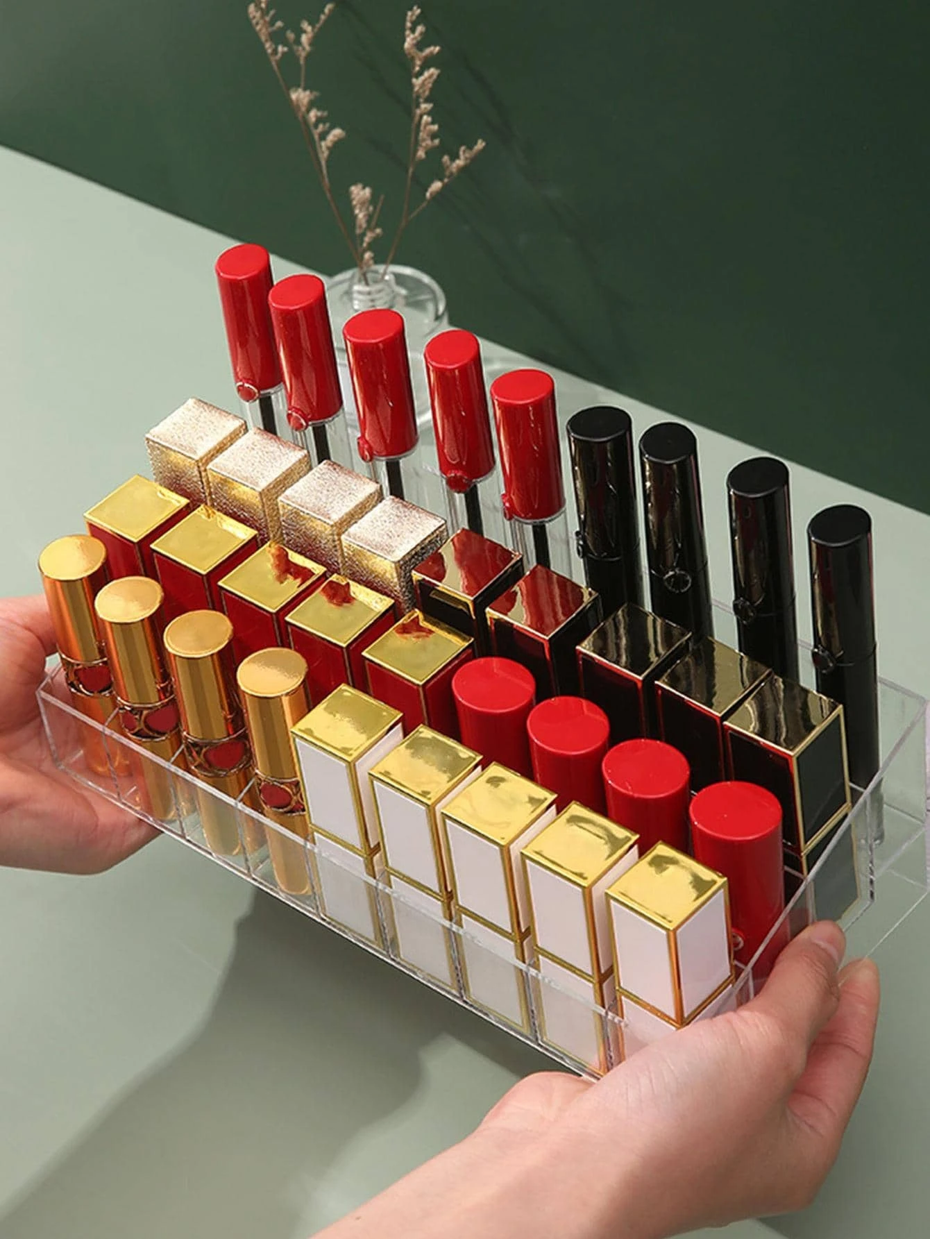 1pc Clear Storage Box, PS Multi Grid Makeup Storage Box For Household