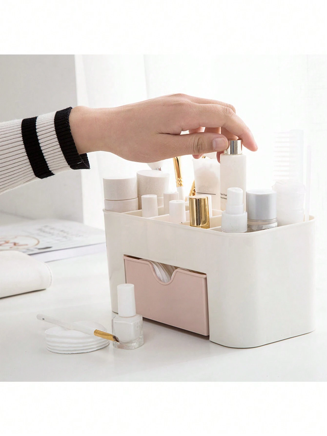 1pc Cosmetic Brush Storage Box, Nordic Style Multifunctional Drawer Storage Box - Image 5