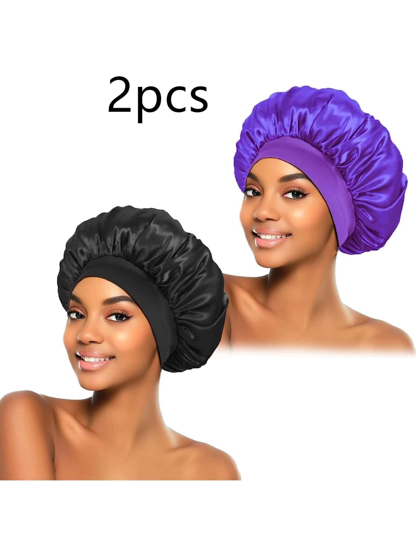 2Pcs Silk Bonnet for Sleeping, Satin Hair Bonnets, Soft Elastic Band Silk Sleep Cap, Silk Hair Wrap for Curly Hair