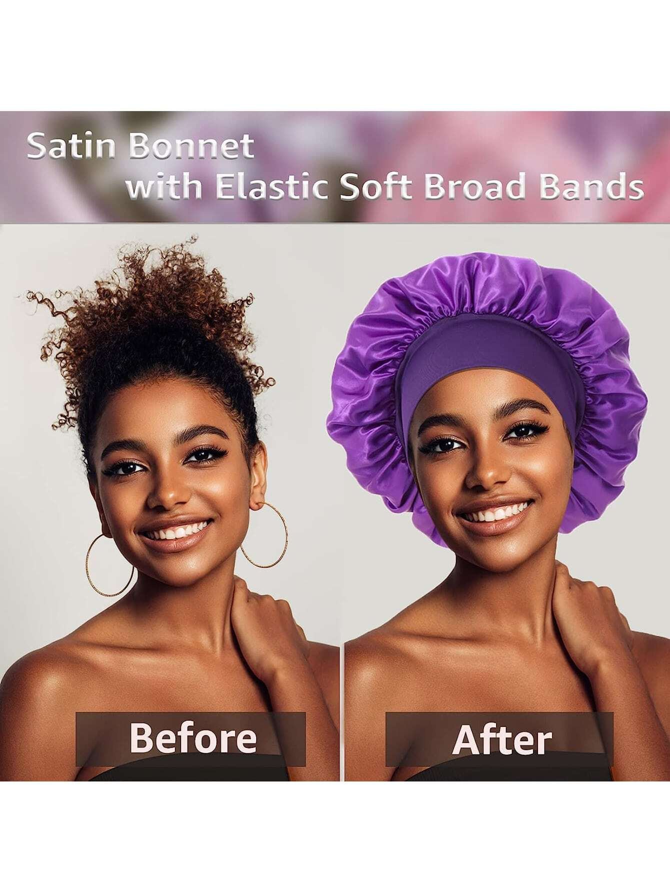 2Pcs Silk Bonnet for Sleeping, Satin Hair Bonnets, Soft Elastic Band Silk Sleep Cap, Silk Hair Wrap for Curly Hair - Image 5