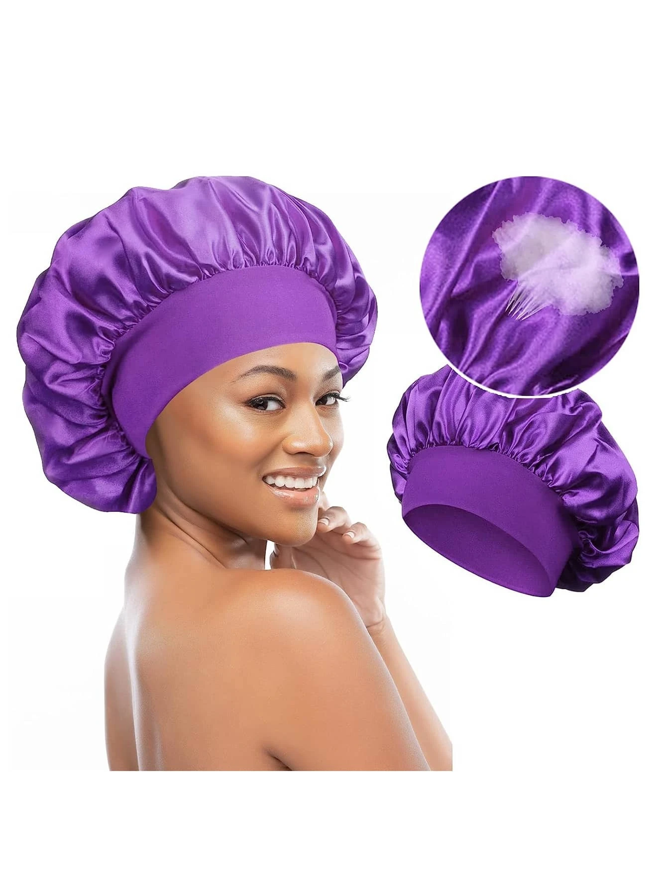2Pcs Silk Bonnet for Sleeping, Satin Hair Bonnets, Soft Elastic Band Silk Sleep Cap, Silk Hair Wrap for Curly Hair - Image 3