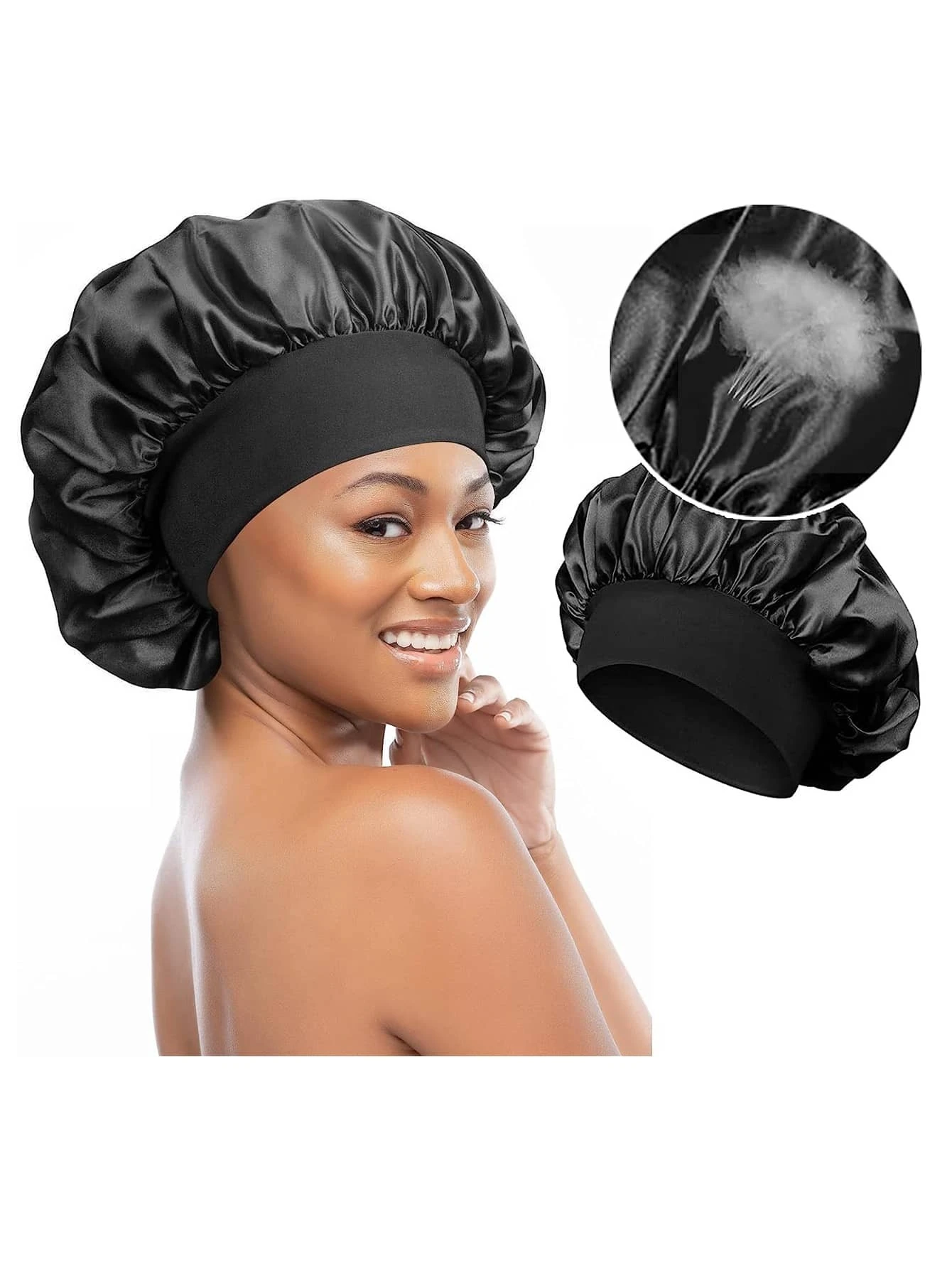 2Pcs Silk Bonnet for Sleeping, Satin Hair Bonnets, Soft Elastic Band Silk Sleep Cap, Silk Hair Wrap for Curly Hair - Image 2