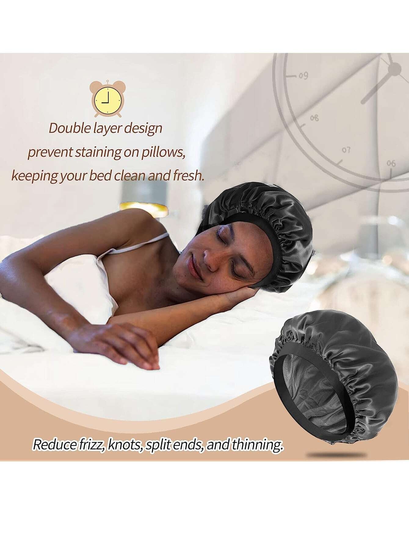 2Pcs Silk Bonnet for Sleeping, Satin Hair Bonnets, Soft Elastic Band Silk Sleep Cap, Silk Hair Wrap for Curly Hair - Image 8