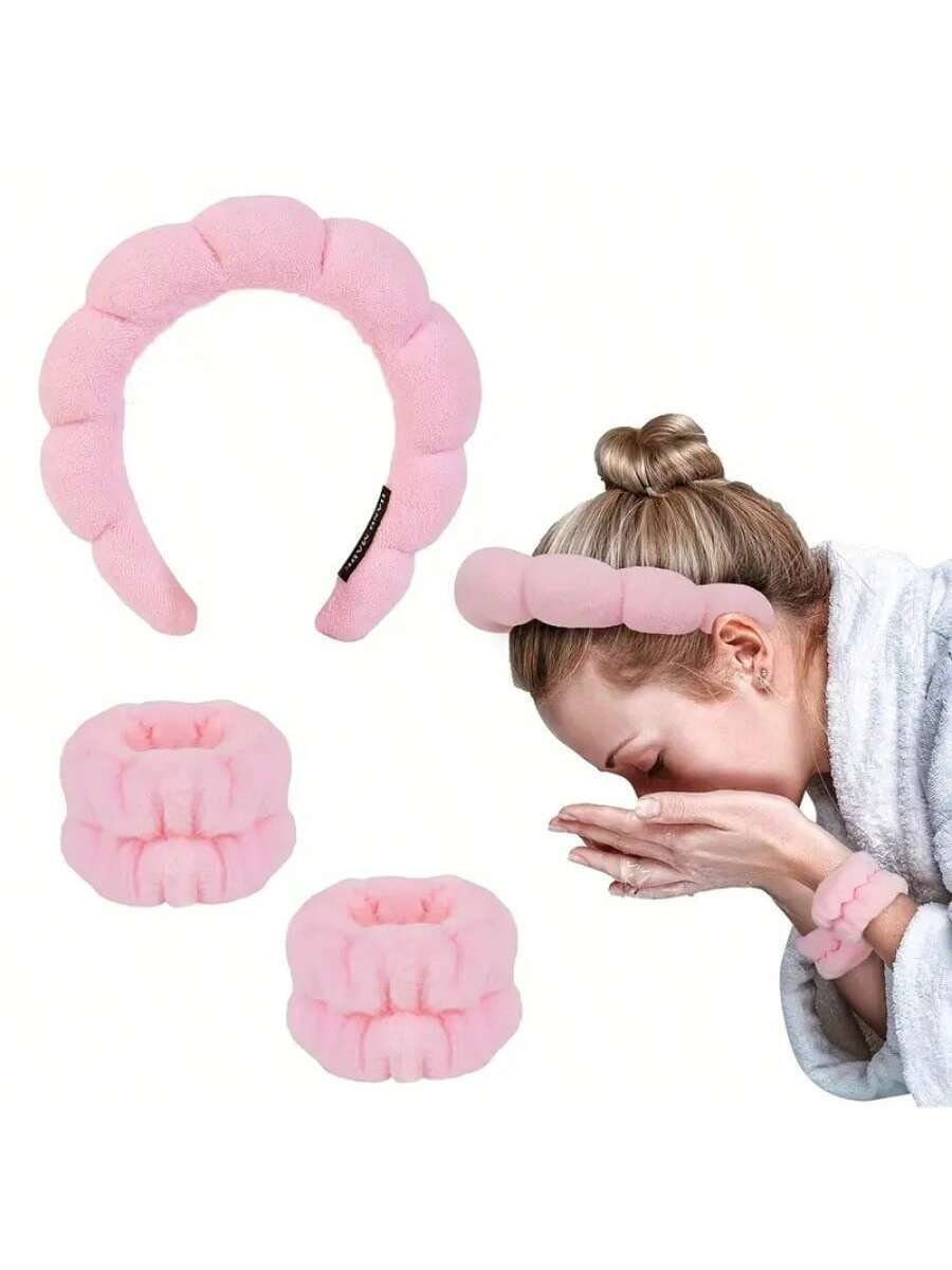 3 Pcs Spa Headband Wristband Sponge Hair Hoop With Wristband For Washing Face