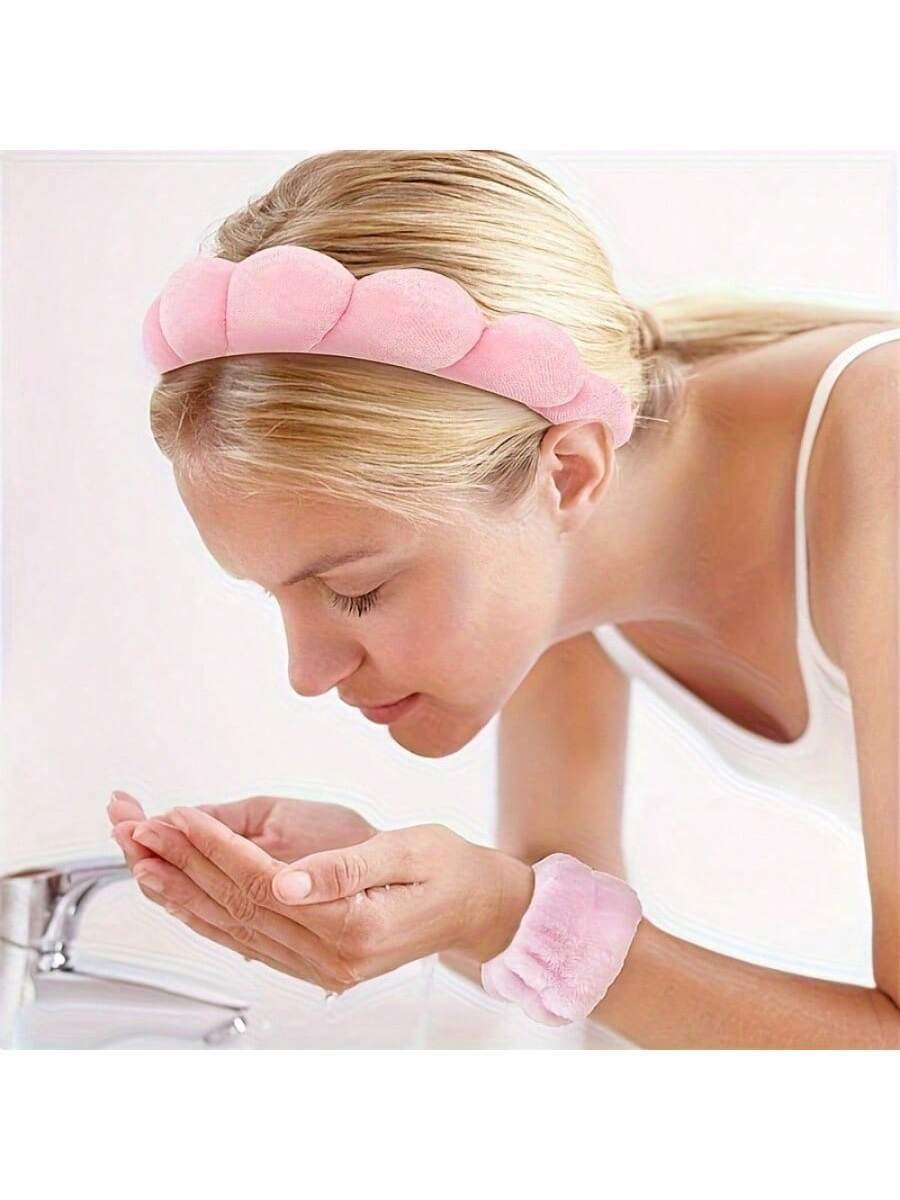 3 Pcs Spa Headband Wristband Sponge Hair Hoop With Wristband For Washing Face - Image 2