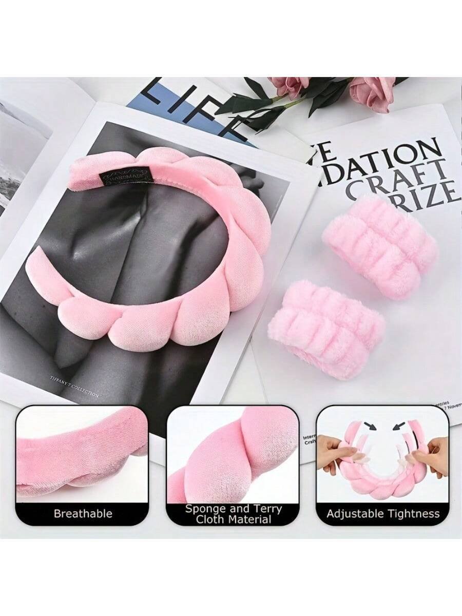 3 Pcs Spa Headband Wristband Sponge Hair Hoop With Wristband For Washing Face - Image 8