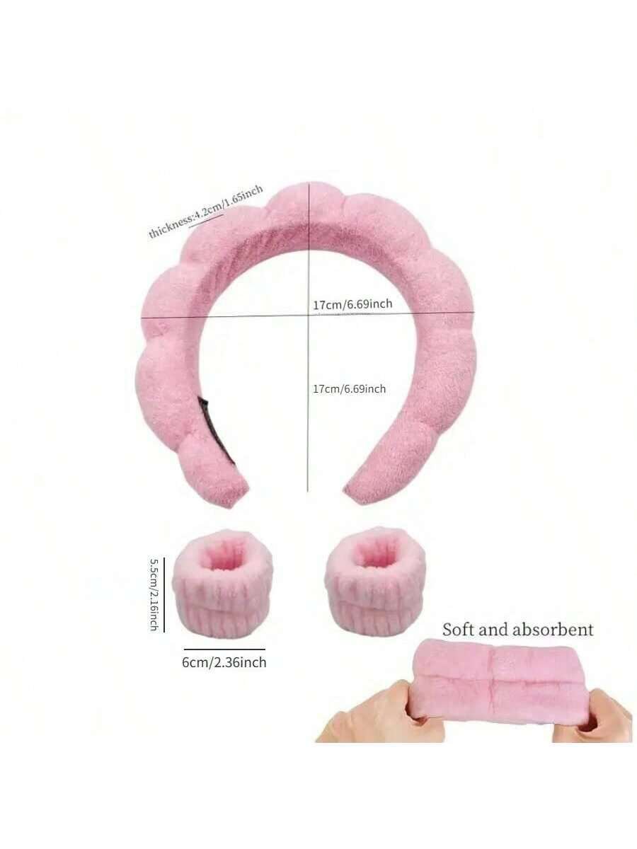 3 Pcs Spa Headband Wristband Sponge Hair Hoop With Wristband For Washing Face - Image 6