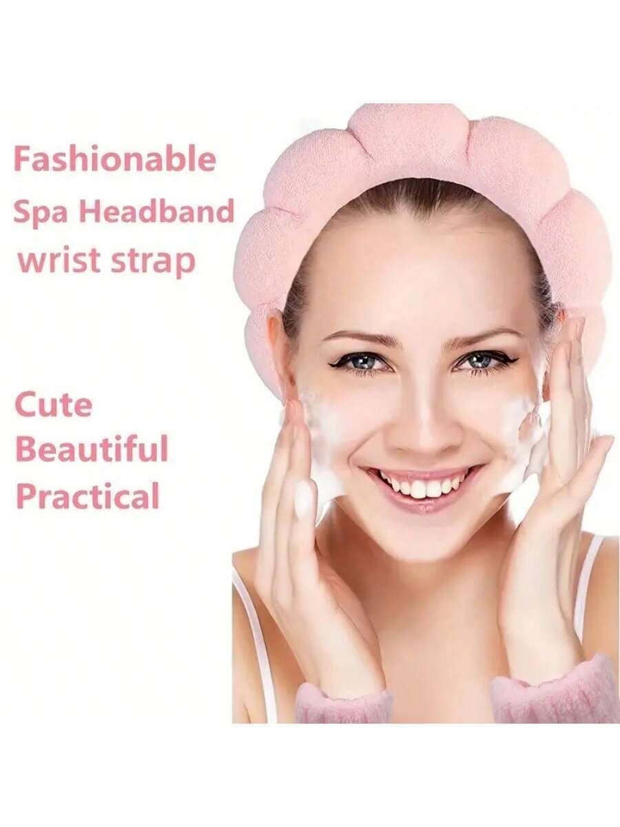 3 Pcs Spa Headband Wristband Sponge Hair Hoop With Wristband For Washing Face - Image 3
