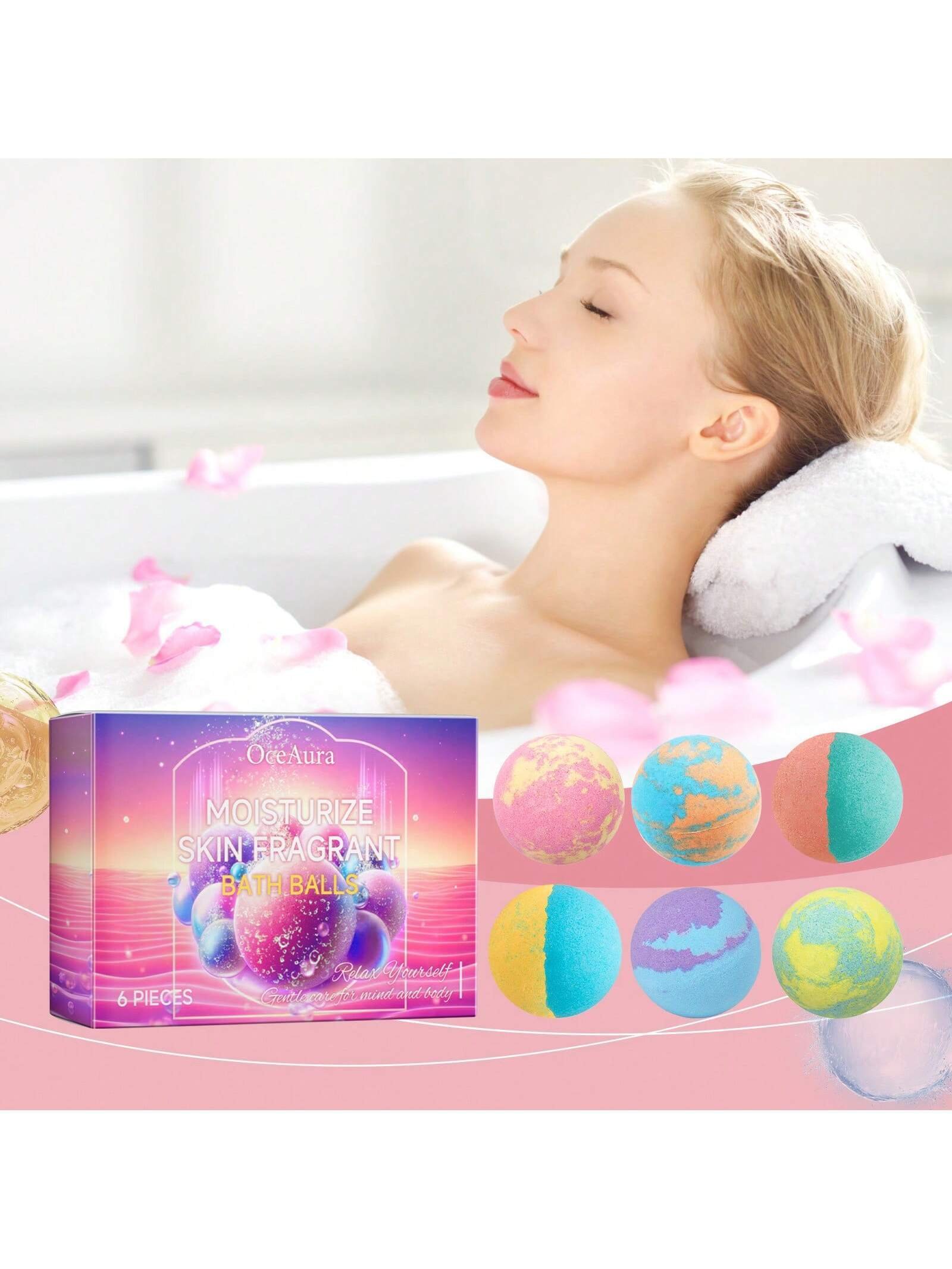 6pcs Bath Bubble Balls, Fragrant And Moisturizing, Long-Lasting Floral Scent, Plant Based Cleansing For Skin