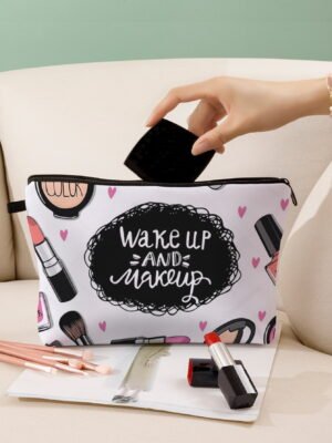 Cosmetic & Letter Graphic Zipper Makeup Bag