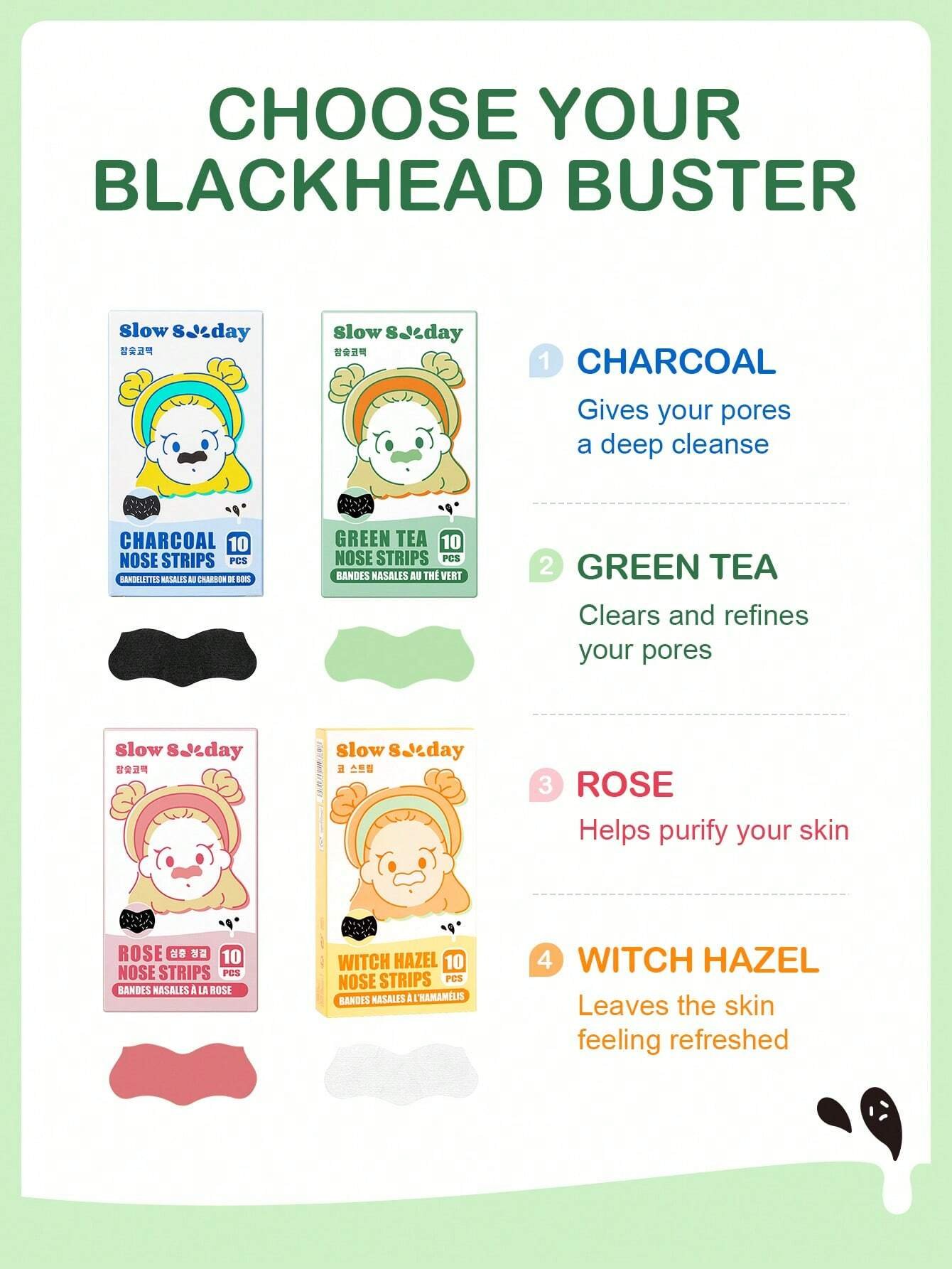 SlowSunday Green Tea Blackhead Remover Pore Strips - Image 4