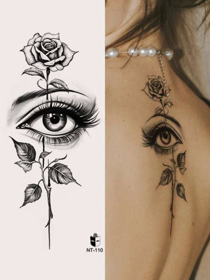 1pc Black Eye Rose Flower Design Small Temporary Tattoo Sticker For Arm