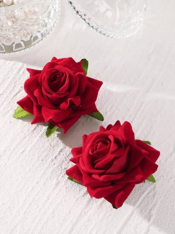 2pcs Rose Flower Decor Hair Clip Boho Flower Clip Valentine's Day Valentines