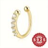Fake Shiny One Piece Nose Ring, 925 sterling silver with crystal zirconia,