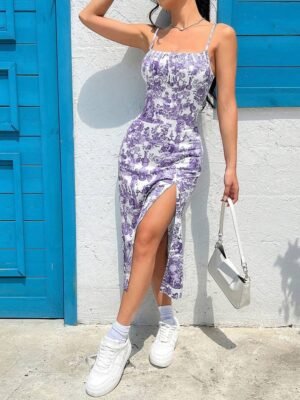 SHEIN EZwear Floral Printed Knitted Camisole Dress For Women, Sleeveless