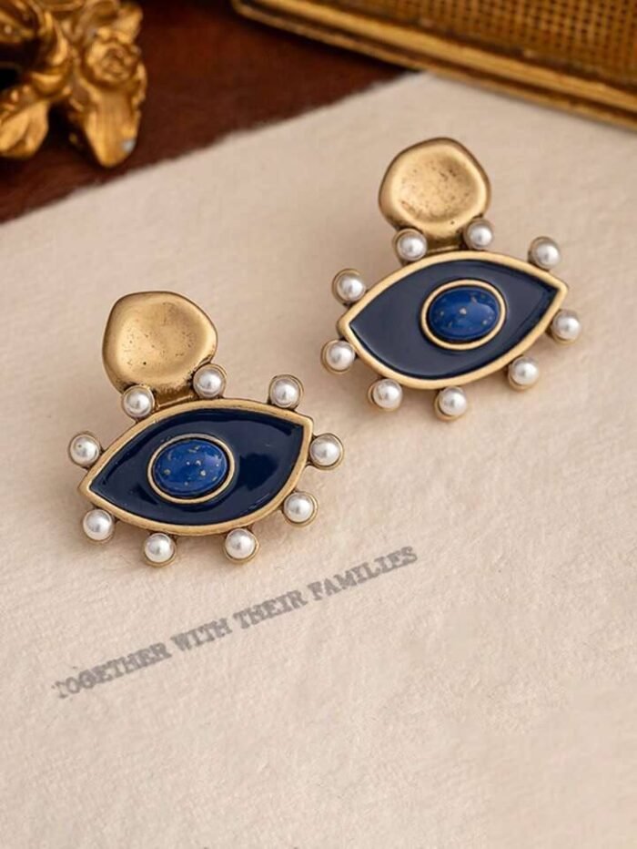 1 Pair Pearl Enamel Earrings, Vintage Retro Unique Design Earrings