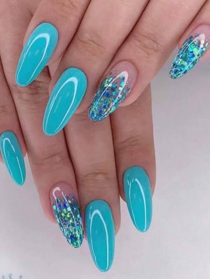 24pcs Fresh Solid Color Gradient Glitter False Nails