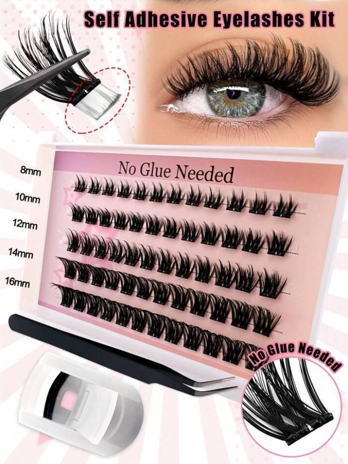 60 Pcs Self Adhesive Lashes Cluster Fluffy 8-16mm Mixed Lengthes Kit, No Glue Needed Fluffy