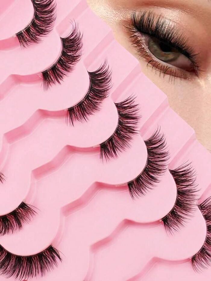7 Pairs Half Lashes Clear Band 12mm Cat Eye Tail Elongated Lashes