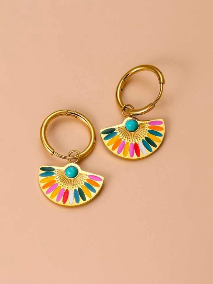 Turquoise Decor Fan-shaped Drop Earrings