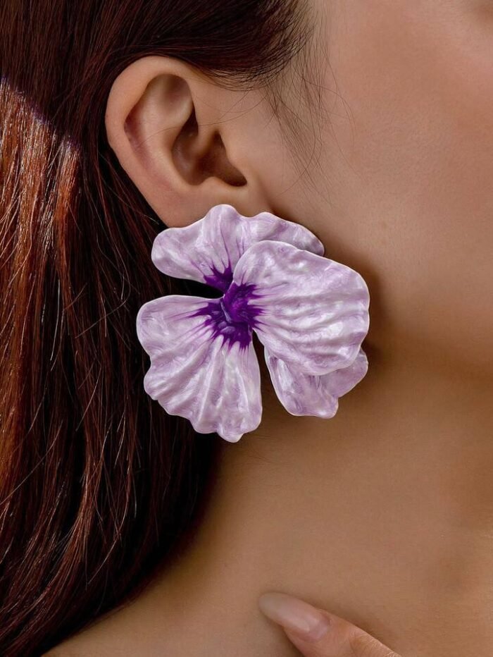 1 Pair Enameled Flower Petals Floral Statement Earring For Women Valentines