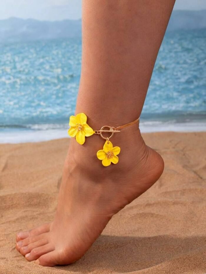 1pc Women's Anklets Pendant With Simple Elegant Yellow Painted Floral Design