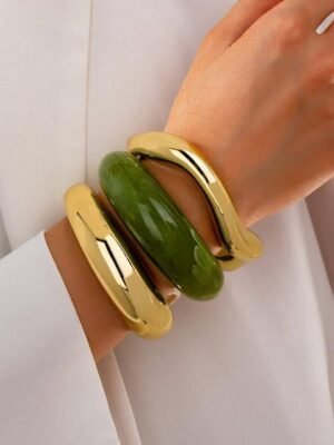 3 Pcs Women Cuff Bracelets Set Resin Chunky Bangle Stacked Arm Band Jewlery For Daily Wear