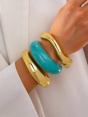 3 Pcs Women Cuff Bracelets Set Resin Chunky Bangle Stacked Arm Band Jewlery For Daily Wear
