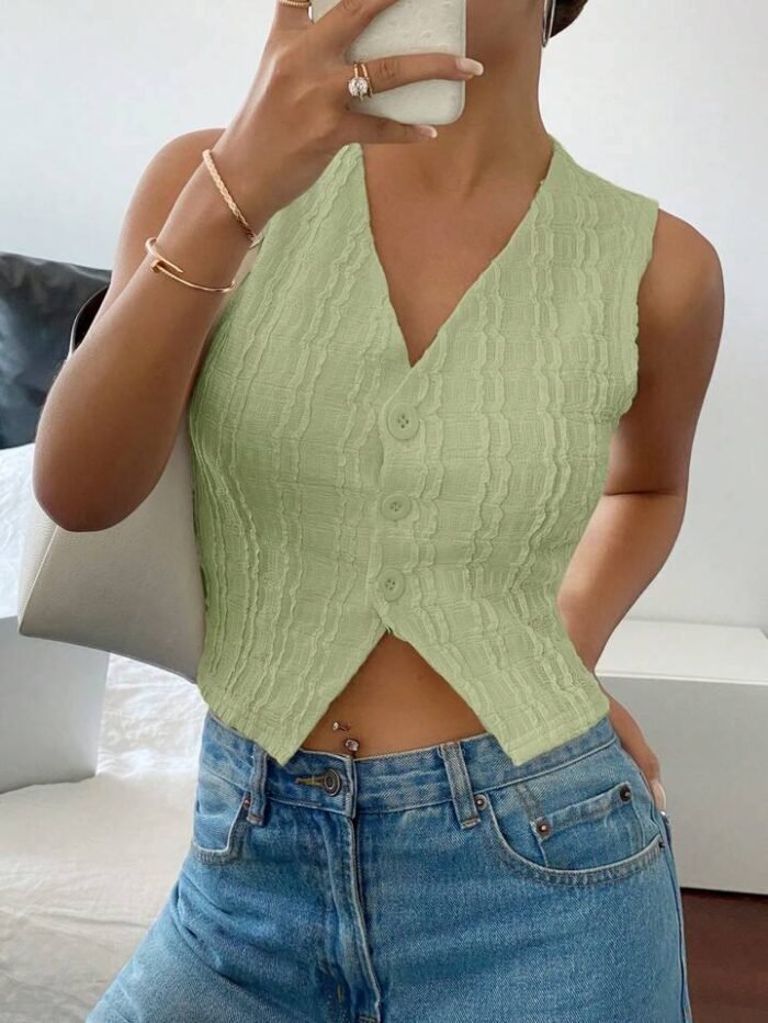 SHEIN Frenchy Women Simple Plain V-Neck Sleeveless Tank Top, Fashionable For Summer