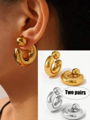 1-2 Pairs Of Smooth C-Shape Pearl Hoop Earrings