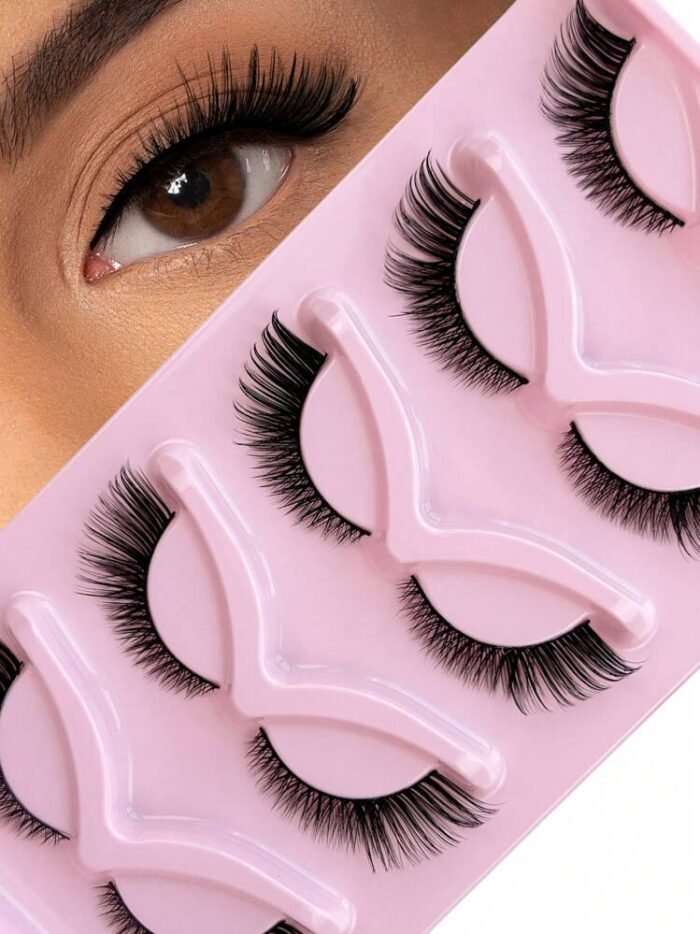 Hinarin 5 Pairs 3D Cat Eye Lashes Wispy False Eyelashes Winged Black Band Lashes Natural Look