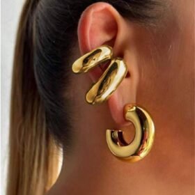 2pairs Fashionable Stainless Steel C-Shaped & Smooth Big Hoop Clip Earrings For Women's Accessories