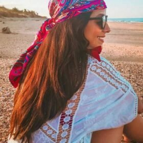 1pc Ladies Fuchsia Paisley Print Silk Scarf, Vintage Style 90cm Large Square