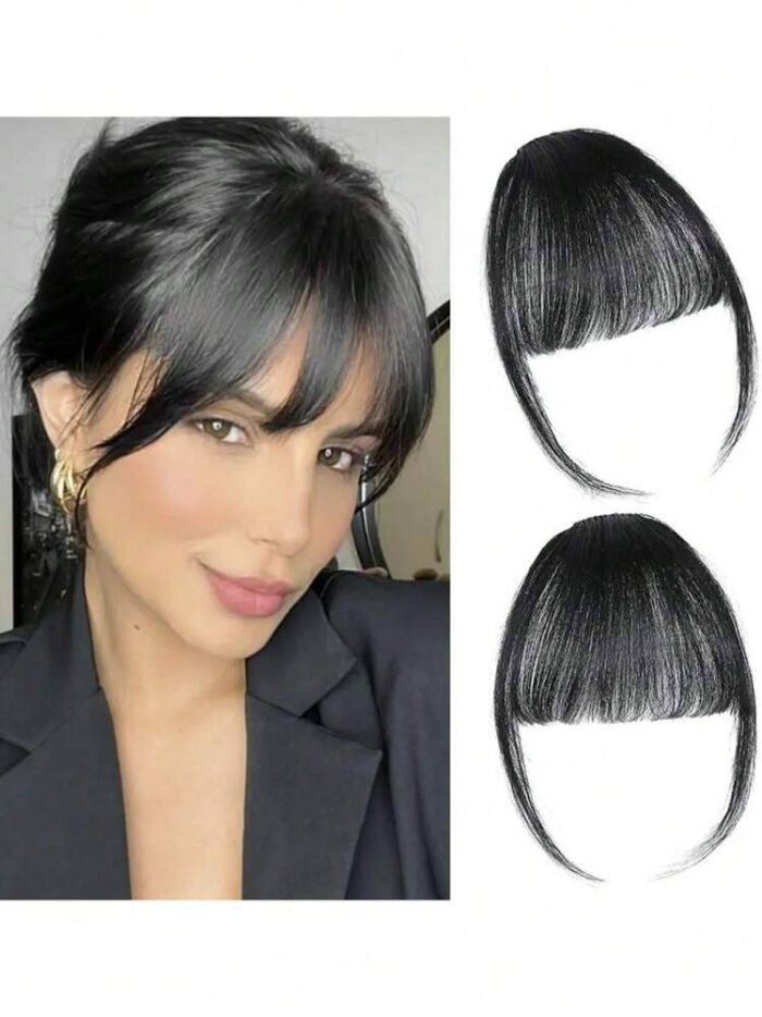 1pc Synthetic Clip On Bangs, Approx 8.5inch Natural Black Clip-In Bangs