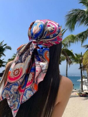1pc Women Fuchsia Paisley Pattern Satin 90x90cm Square Scarf,