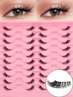 20 Pairs Half Lashes Natural Look With Clear Band Wispy Fluffy Cat Eye Look Natural
