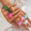 6-8pcs Set Exaggeration Colorful Resin Rings, Asymmetrical Stained Geometric
