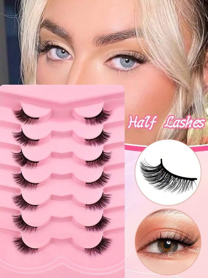 7 Pairs Full False Lashes 12mm Short Half Lashes Faux Mink Cat Eye Look Tail Elongated Strip Lashes
