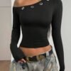 SHEIN PETITE Streetwear Women's Keyhole Cutout Decor  Shoulder Long Sleeve