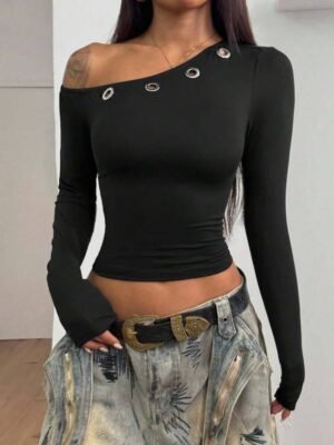 SHEIN PETITE Streetwear Women's Keyhole Cutout Decor  Shoulder Long Sleeve