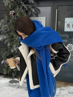 1pc Solid Color Scarf, Winter Warm Neck, Thickened Wool Knitted Thick Fringed Shawl,