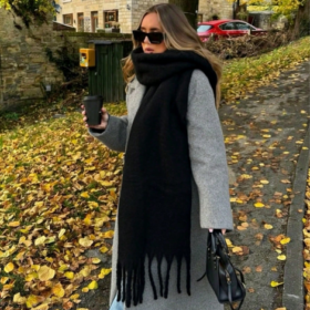 1pc Elegant Women's Knitted Scarf With Fringe - Comfortable, Windproof And Warm For Fal