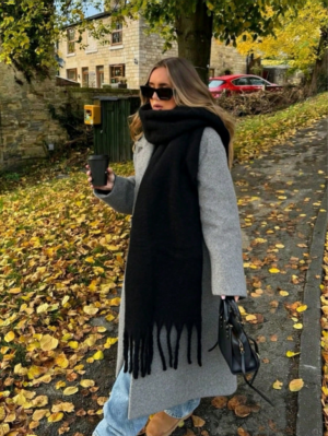 1pc Elegant Women's Knitted Scarf With Fringe - Comfortable, Windproof And Warm For Fal