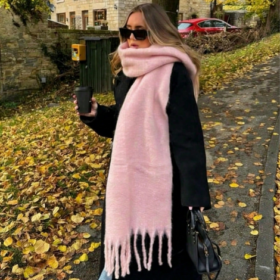 1pc Elegant Women's Knitted Scarf With Fringe - Comfortable, Windproof And Warm For Fall