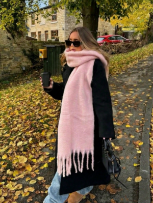 1pc Elegant Women's Knitted Scarf With Fringe - Comfortable, Windproof And Warm For Fall