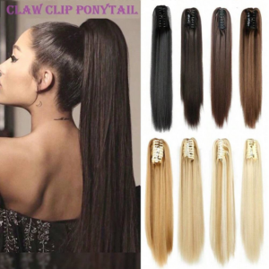 Synthetic Clip In Ponytail Hair Extension 22 Inch 140g Straight Dark Browm Claw On Ponytail Clip In Hair