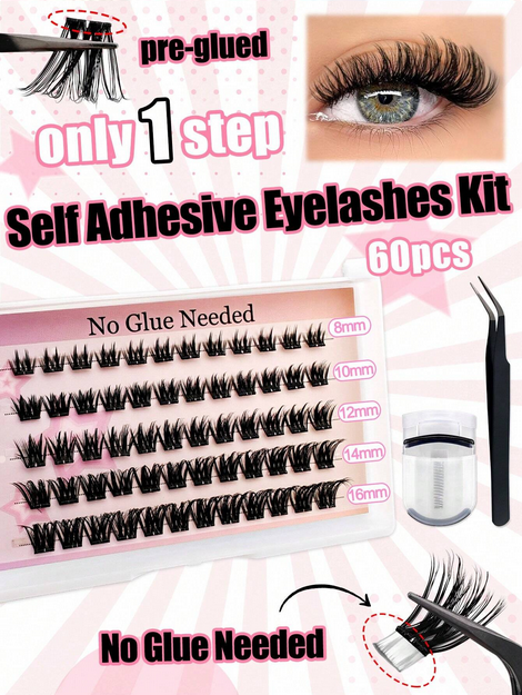 60pcs Self-Adhesive False Eyelash Clusters, Fluffy & Soft 8-16mm - Image 3