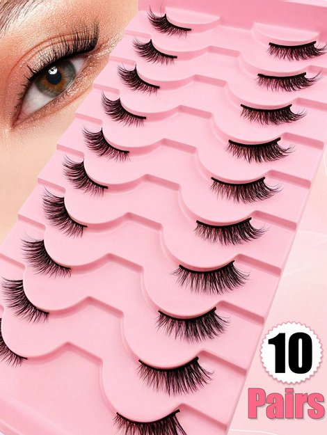 10 Pairs Natural Wispy Short False Eyelashes, Cat Eye - Image 3